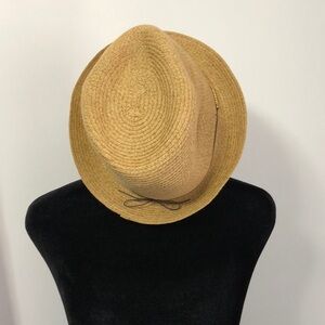 Hat with gold bead embellishment and thin bow